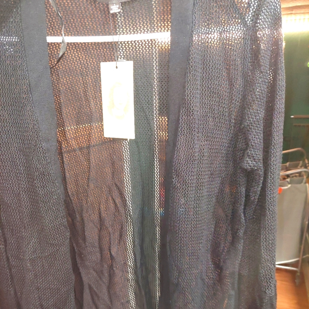 Black Mesh Cardigan For Swim Cover Up